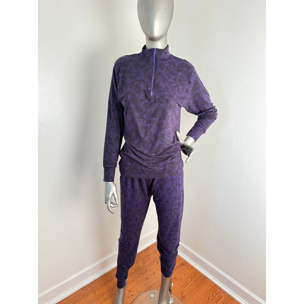Vintage 90s REI Gorpcore Thermalβ Set Purple Ginkgo Leaf Print Quarter Zip